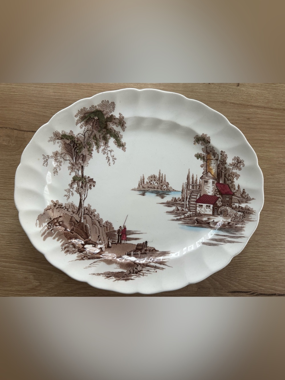 The Old Village White Decorative Serving Platter with Brown Transfer
